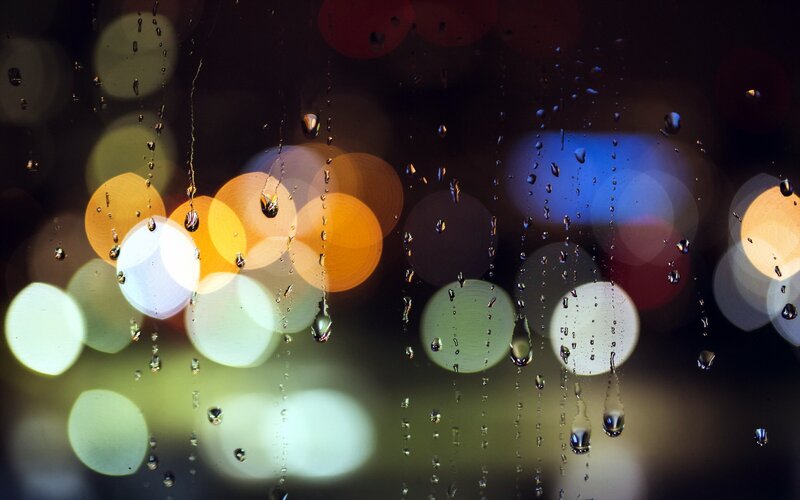 Raindrops on Glass — Black, Calm, Night, Photograph