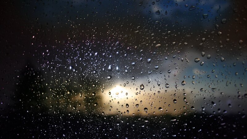 Raindrops on Glass — Black, Dramatic, Sunset