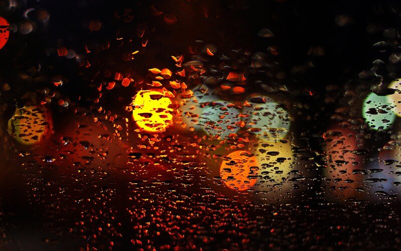 Raindrops on Glass — Black, Moody, Night, Photograph