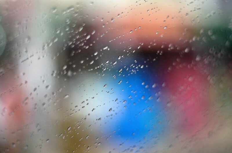 Raindrops on Glass — Blue, Abstract, Photograph