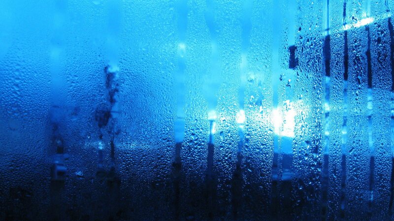 Raindrops on Glass — Blue, Calm, Night, Photograph, Light