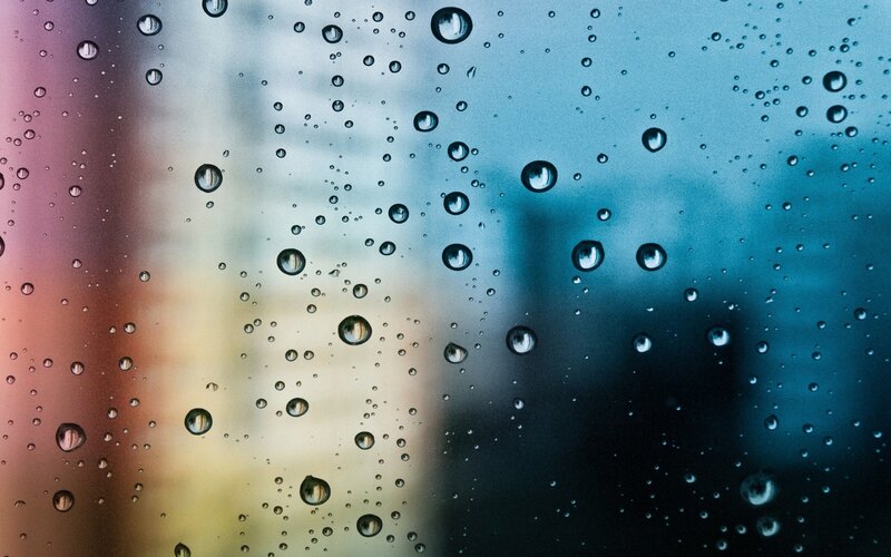 Raindrops on Glass — Blue, Calm, Night, Photograph, Rain, Cityscape