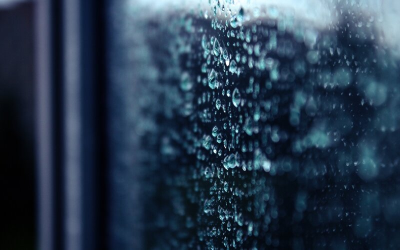 Raindrops on Glass — Blue, Calm, Night, Photograph, Window