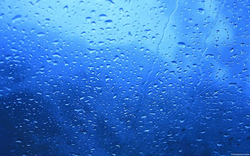 Raindrops on Glass — Blue, Calm, Photograph, Blue Light