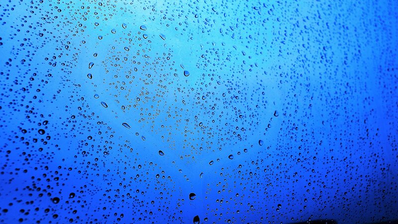 Raindrops on Glass — Blue, Calm, Photograph, Blue Sky