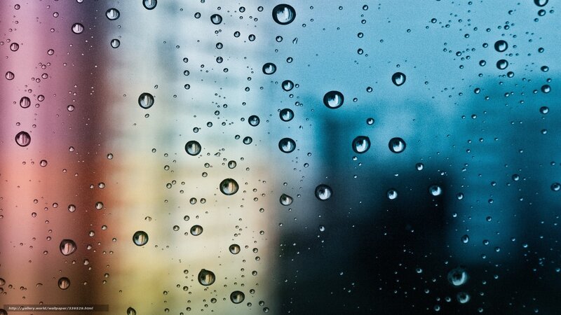 Raindrops on Glass — Blue, Calm, Photograph, Blurred Background