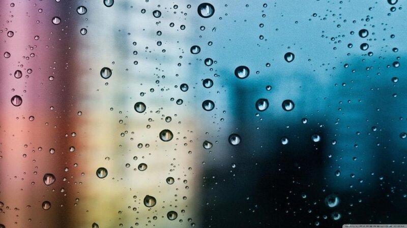 Raindrops on Glass — Blue, Calm, Photograph, Cityscape