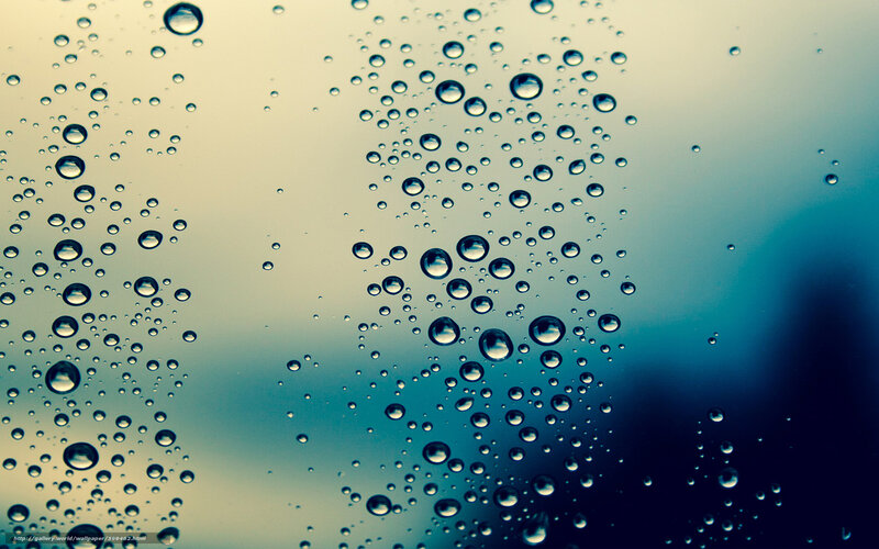 Raindrops on Glass — Blue, Calm, Photograph, Droplets, Background