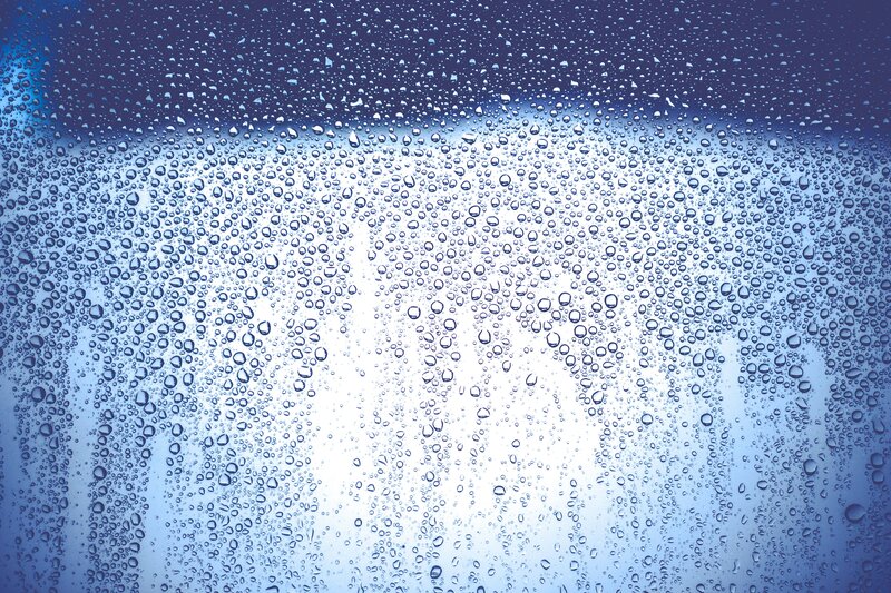 Raindrops on Glass — Blue, Calm, Photograph, Droplets, Light
