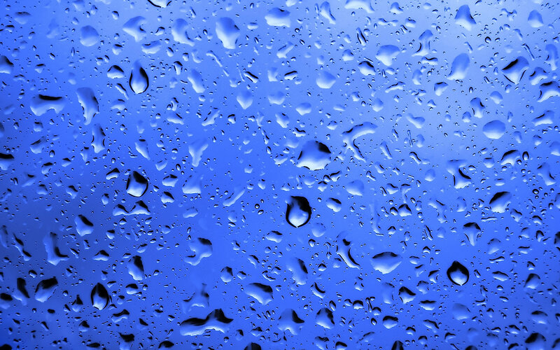 Raindrops on Glass — Blue, Calm, Photograph, Droplets