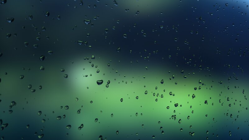 Raindrops on Glass — Blue, Calm, Photograph, Green Light