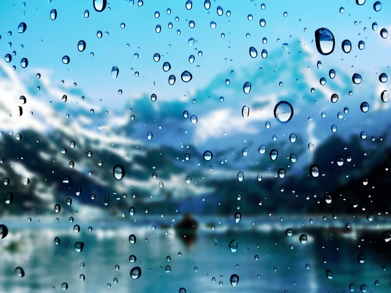 Raindrops on Glass — Blue, Calm, Photograph, Mountains