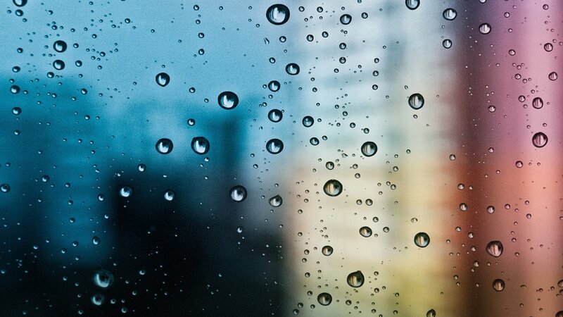 Raindrops on Glass — Blue, Calm, Photograph, Rain, Color Gradient