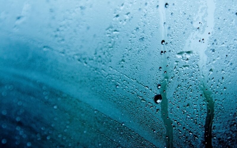 Raindrops on Glass — Blue, Calm, Photograph, Rain, Droplets
