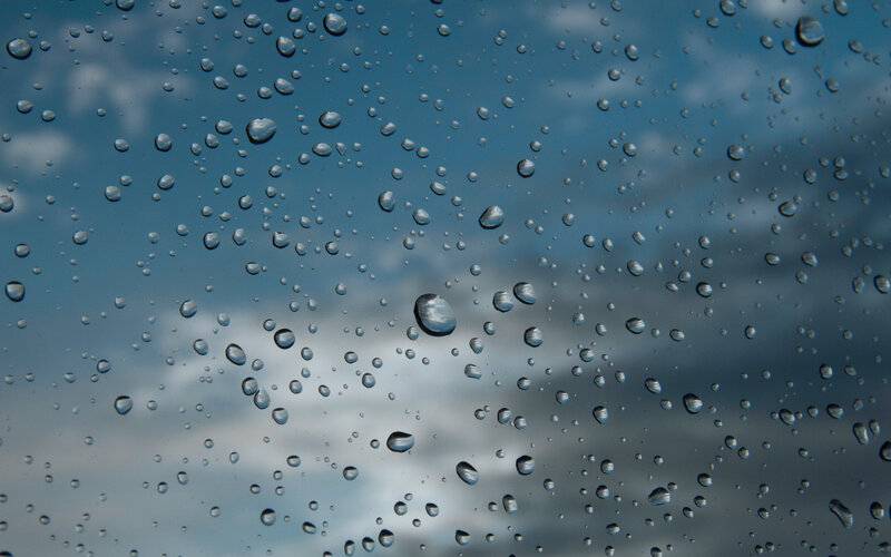 Raindrops on Glass — Blue, Calm, Photograph, Sky, Clouds