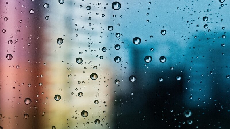 Raindrops on Glass — Blue, Calm, Photograph, Window, Blurred Background
