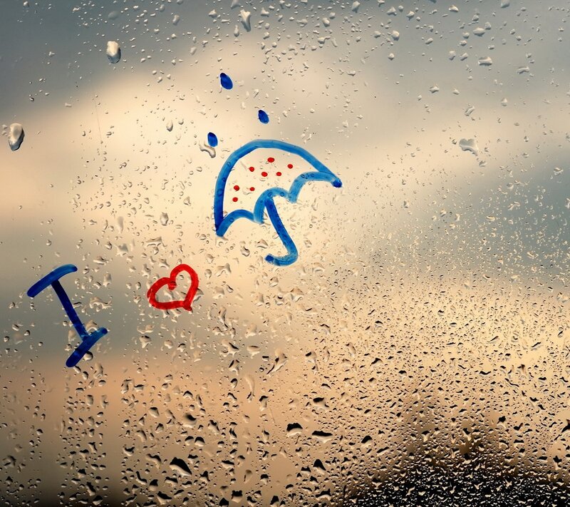 Raindrops on Glass — Blue, Calm, Sunset, Photograph