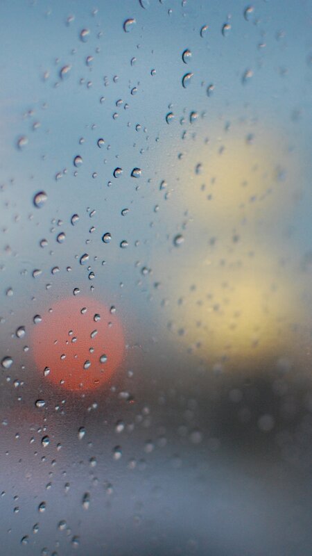 Raindrops on Glass — Blue, Calm, Sunset