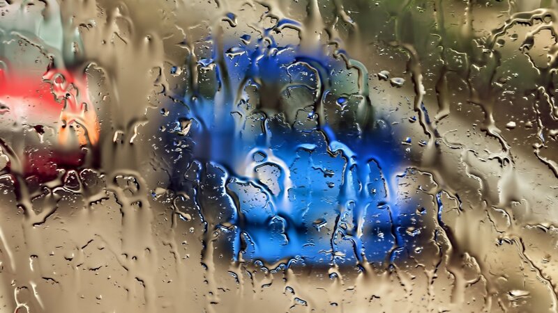 Raindrops on Glass — Blue, Dramatic, Abstract, Blue Light