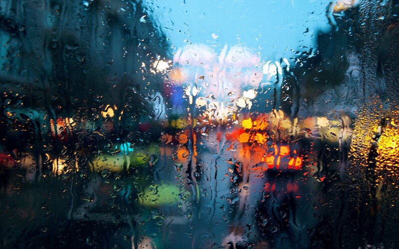 Raindrops on Glass — Blue, Dramatic, Night, Photograph, Lights, City