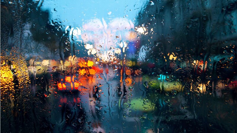 Raindrops on Glass — Blue, Dramatic, Night, Photograph, Lights