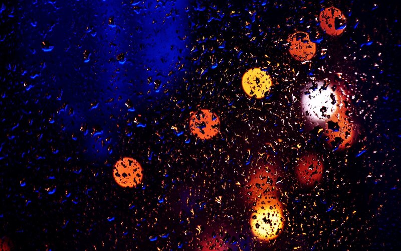 Raindrops on Glass — Blue, Dramatic, Night, Photograph