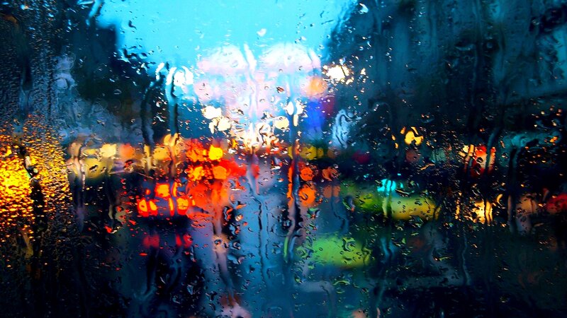 Raindrops on Glass — Blue, Dramatic, Night