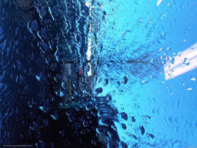 Raindrops on Glass — Blue, Dramatic, Photograph