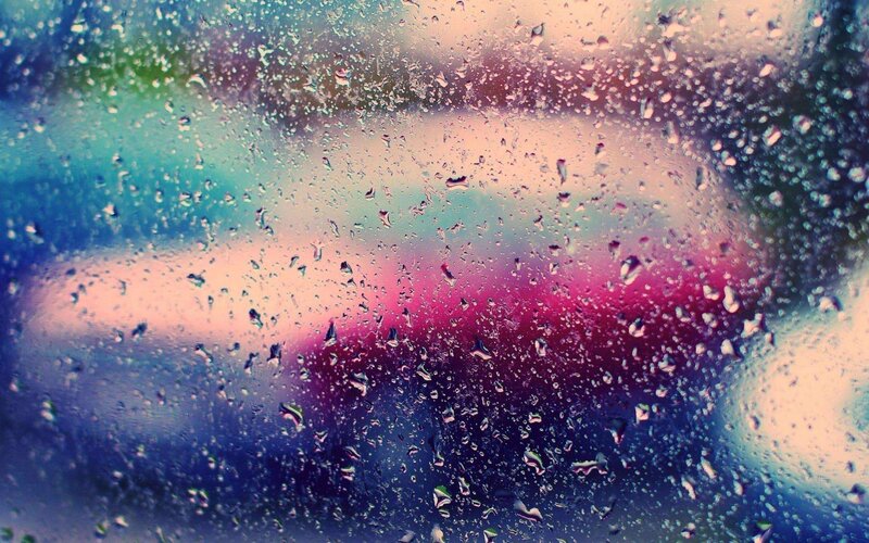 Raindrops on Glass — Blue, Dreamy, Night, Photograph