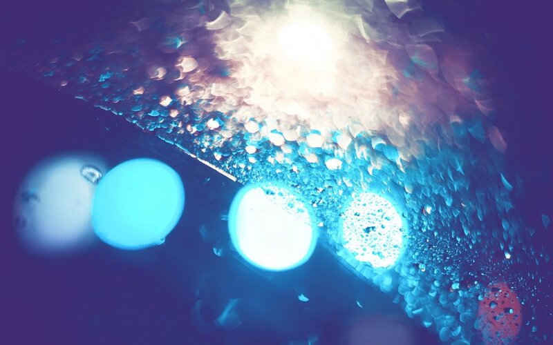 Raindrops on Glass — Blue, Dreamy, Night