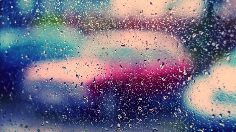 Raindrops on Glass — Blue, Dreamy, Photograph