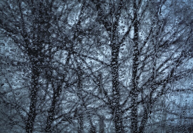 Raindrops on Glass — Blue, Dreary