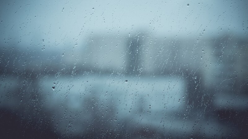 Raindrops on Glass — Blue, Gloomy