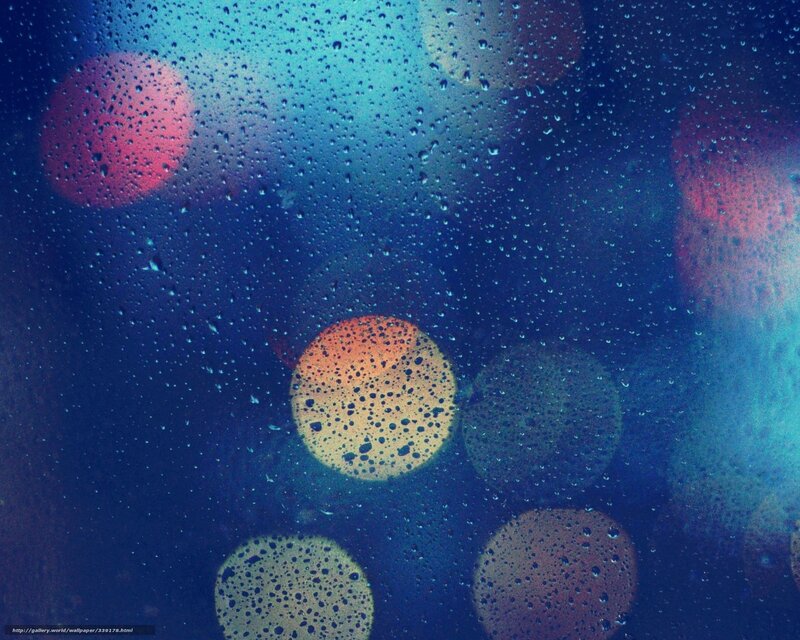 Raindrops on Glass — Blue, Moody, Night, Photograph, Bokeh Lights, Dark Background