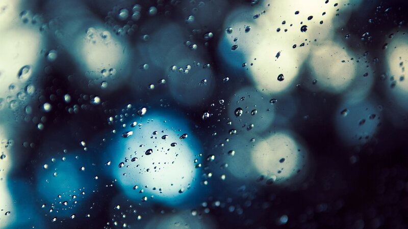 Raindrops on Glass — Blue, Moody, Night, Photograph, Bokeh Lights