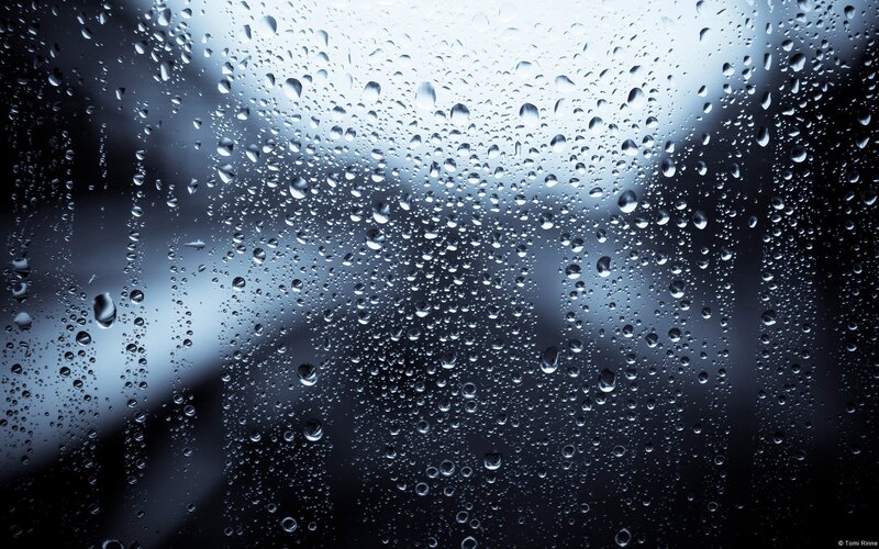 Raindrops on Glass — Blue, Moody, Night, Photograph, Light