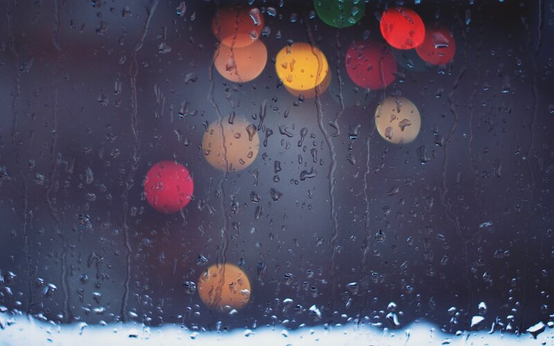 Raindrops on Glass — Blue, Moody, Night, Photograph, Lights, Bokeh, Window, Black