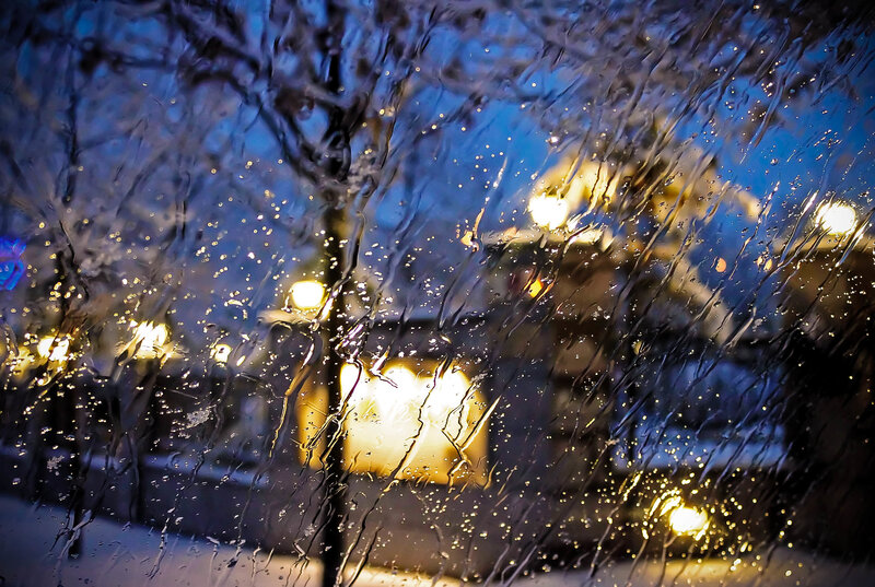 Raindrops on Glass — Blue, Moody, Night