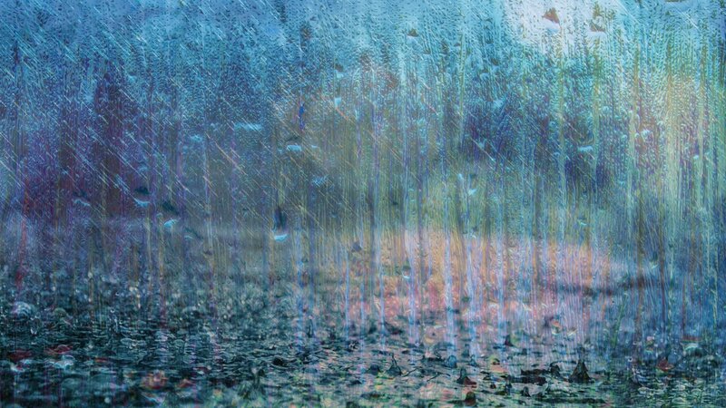 Raindrops on Glass — Blue, Moody, Photograph, Rain
