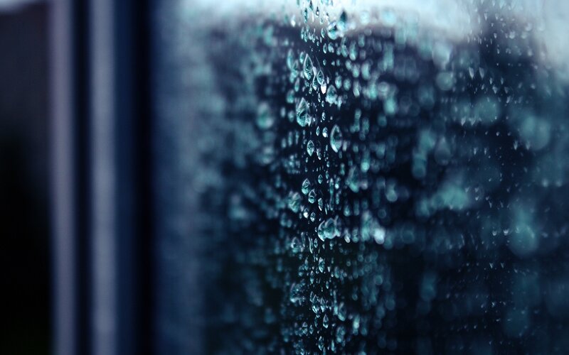 Raindrops on Glass — Blue, Night