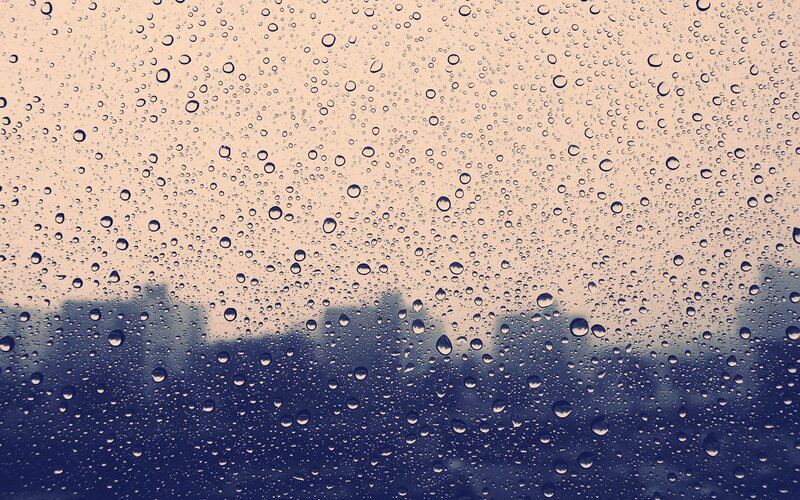 Raindrops on Glass — Blue, Overcast, Photograph, Cityscape