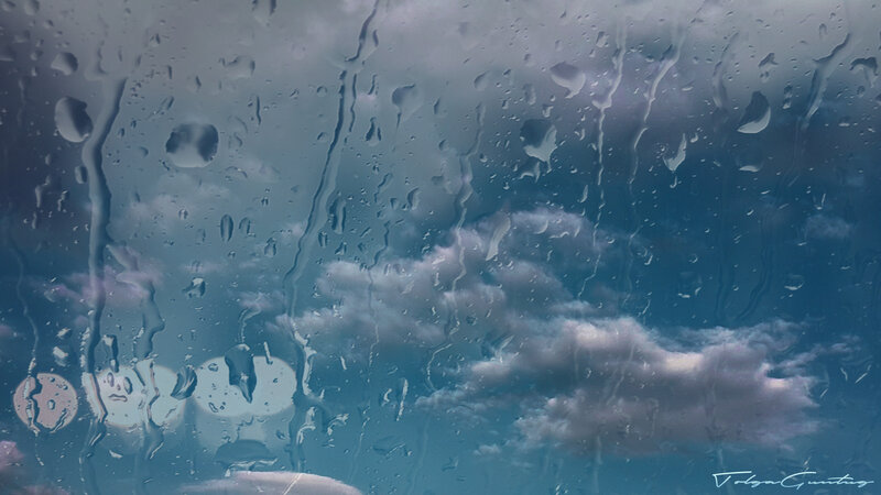 Raindrops on Glass — Blue, Overcast, Photograph