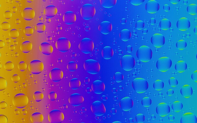 Raindrops on Glass — Blue, Vibrant, Abstract, Bubbles