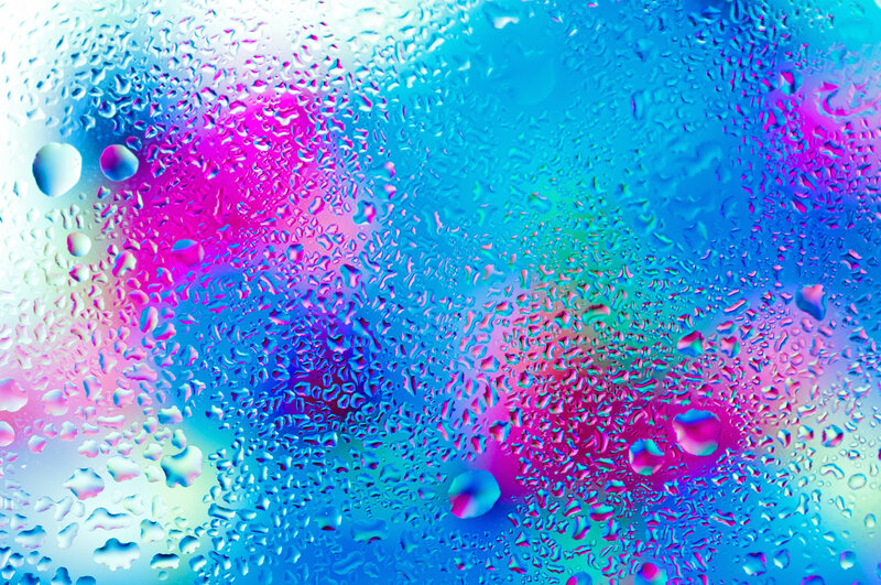 Raindrops on Glass — Blue, Vibrant, Abstract, Colorful Light