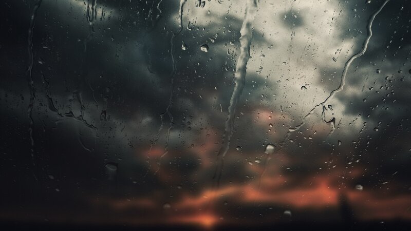 Raindrops on Glass — Gray, Dramatic, Sunset