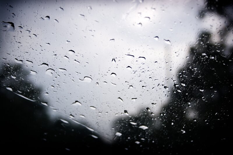 Raindrops on Glass — Gray, Dreary, Photograph, Sky