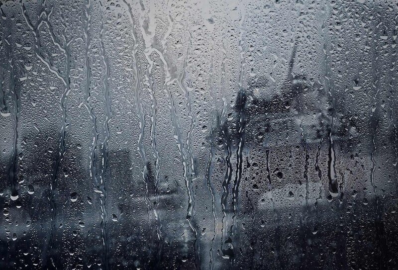 Raindrops on Glass — Gray, Gloomy, Night