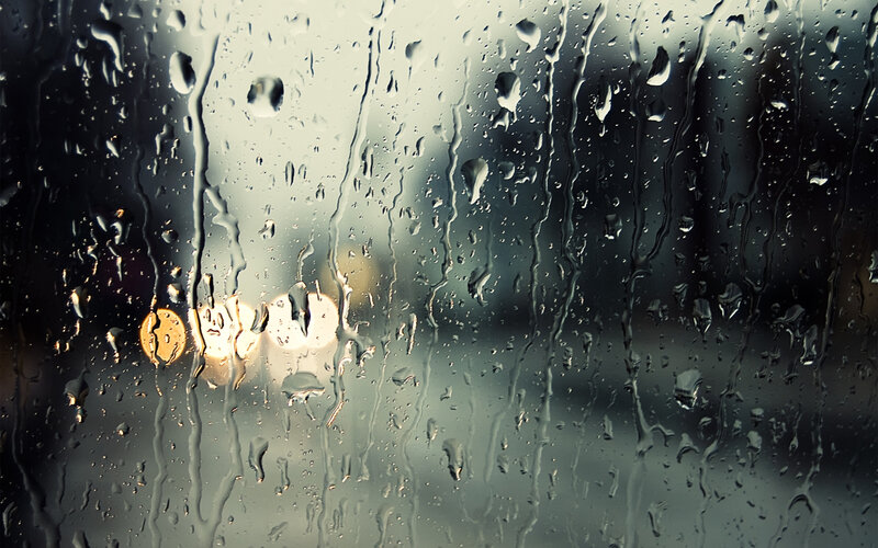 Raindrops on Glass — Gray, Moody, Night, Photograph, Lights