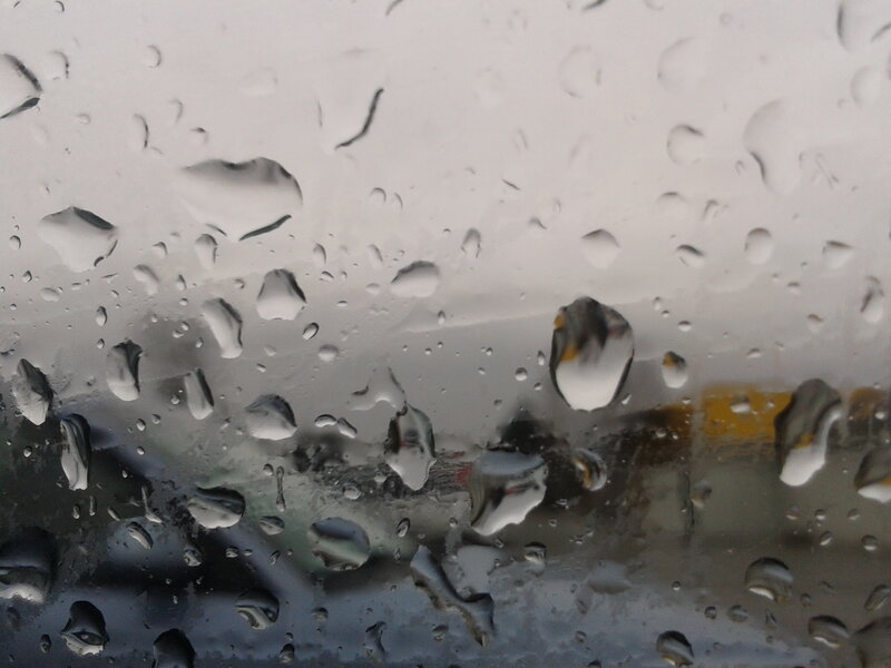 Raindrops on Glass — Gray, Overcast, Photograph, Blurry Background