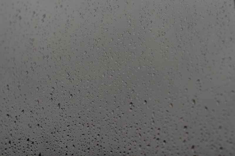 Raindrops on Glass — Gray, Overcast, Photograph, Rain